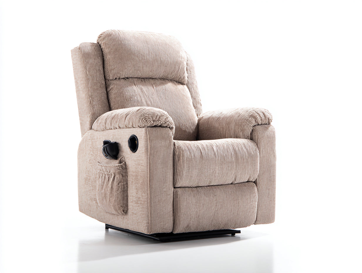 Fauteuil relax - velours côtelé - 95x91x106 cm - beige taupe - style contemporain