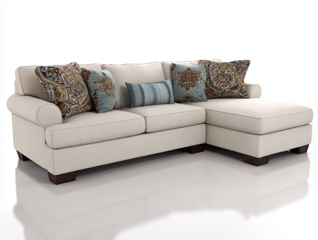 Canapé d'angle - tissu-bois - 234x160x85 cm - beige clair-marron foncé - style classique moderne