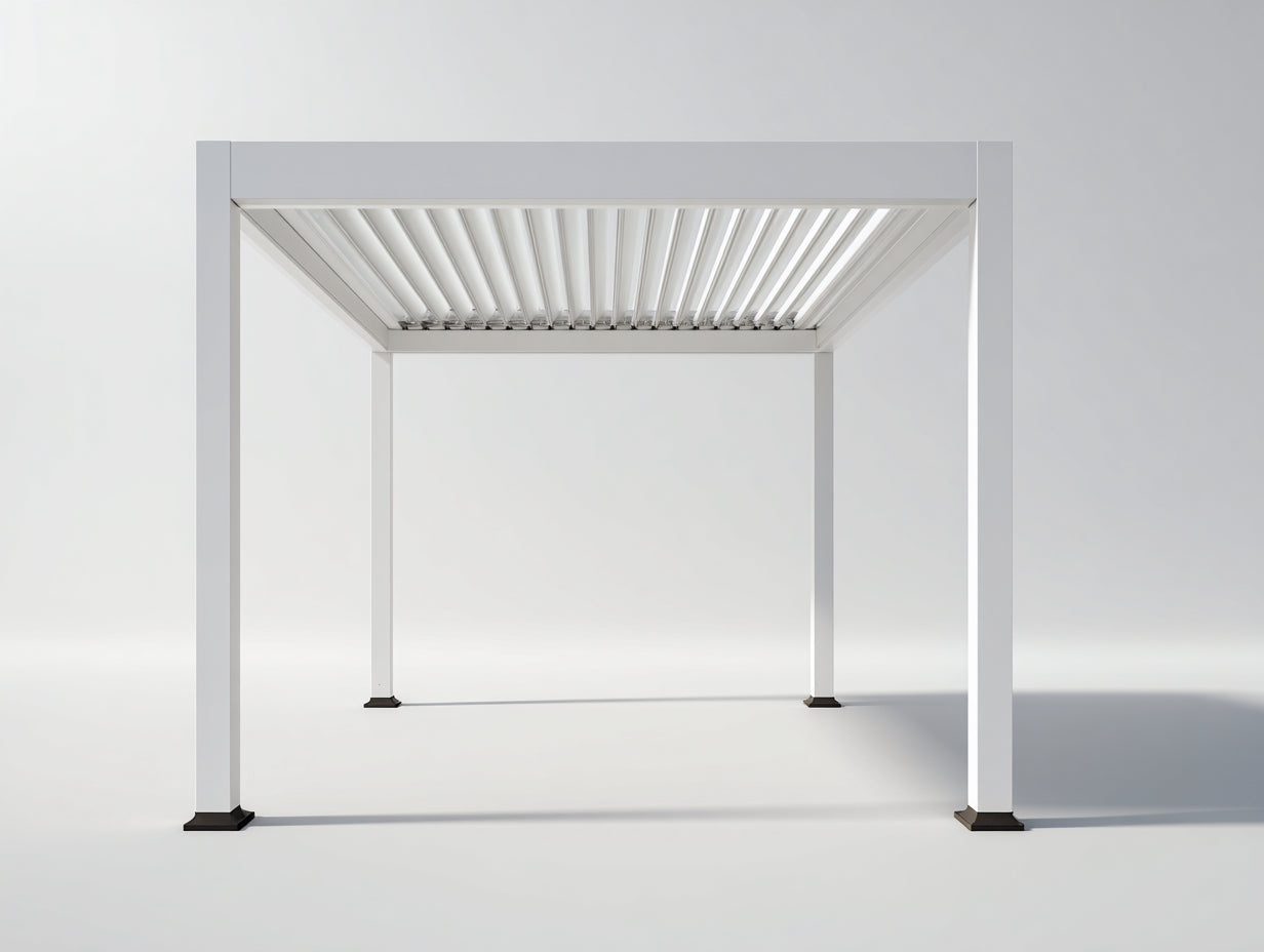 Pergolas et tonnelles - aluminium - 380x300x255 cm - blanc-gris foncé - style moderne à lames orientables