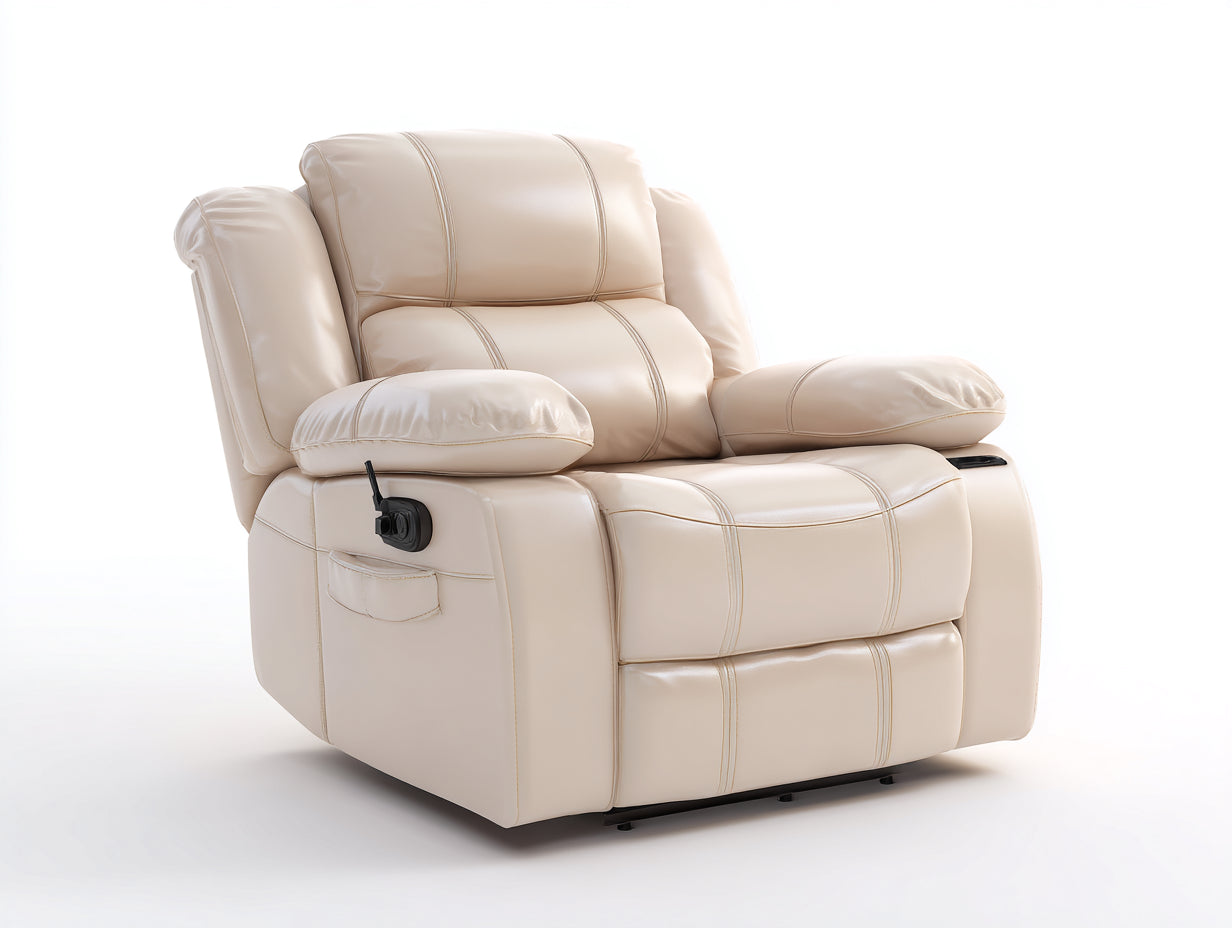 Fauteuil relax - cuir synthétique - 99x94x104 cm - beige crème - style contemporain