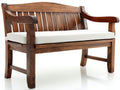 Banc de jardin - bois - tissu - 122x58x91 cm - marron-écru - style classique avec accoudoirs
