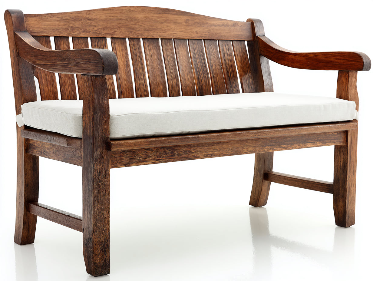 Banc de jardin - bois - tissu - 122x58x91 cm - marron-écru - style classique avec accoudoirs
