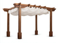 Pergolas et tonnelles - bois-toile-métal - 460x330x260 cm - brun foncé-blanc-noir - style rustique à toile coulissante