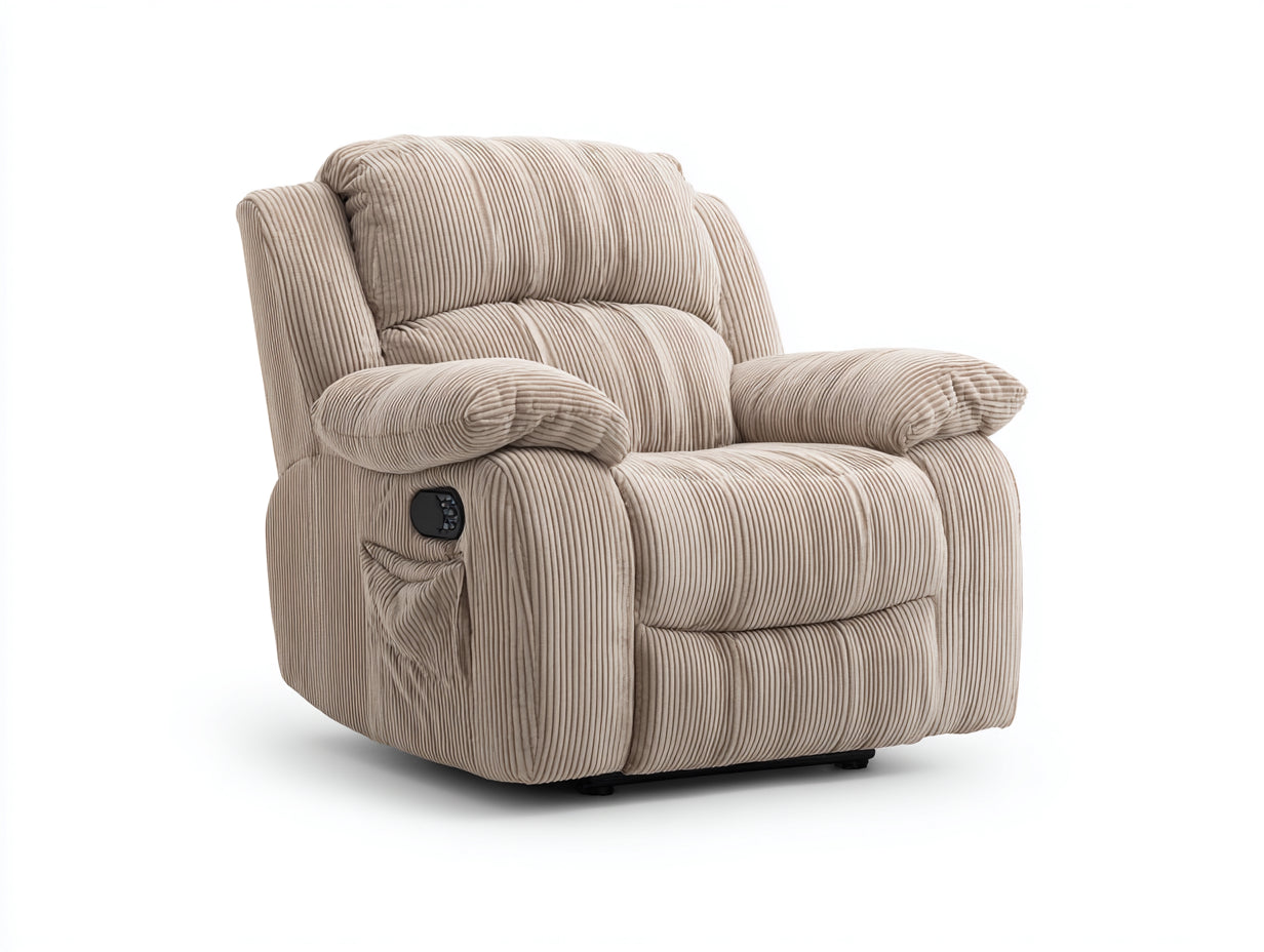 Fauteuil relax - velours côtelé - 96x93x106 cm - beige sable - style contemporain