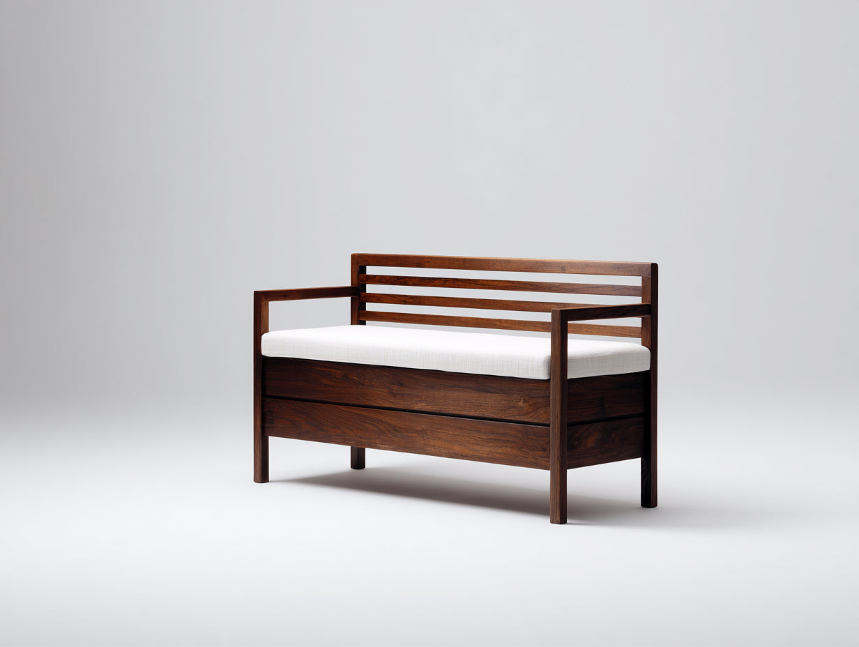 Banc de jardin - bois-tissu - 138x50x80 cm - marron foncé-blanc - style contemporain avec accoudoirs
