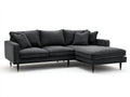 Canapé d'angle - velours côtelé-bois-métal - 248x164x83 cm - gris anthracite-noir-doré - style contemporain