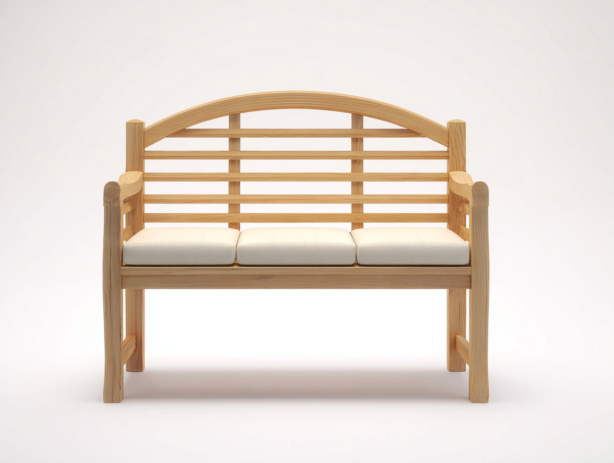 Banc de jardin - bois-tissu - 146x55x89 cm - bois naturel-crème - style classique arrondi avec accoudoirs