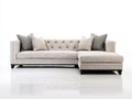 Canapé d'angle - tissu-bois - 240x165x82 cm - beige clair-noir - style contemporain capitonné