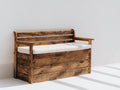 Banc de jardin - bois - tissu - 160x56x87 cm - marron-blanc - style rustique avec accoudoirs