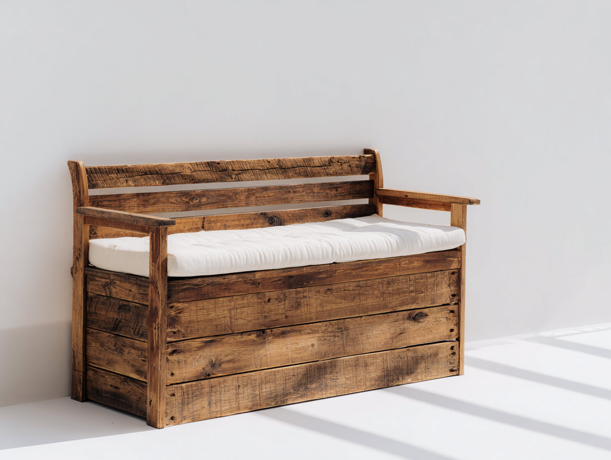 Banc de jardin - bois - tissu - 160x56x87 cm - marron-blanc - style rustique avec accoudoirs