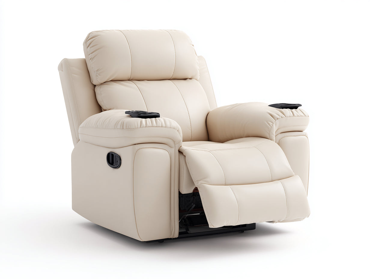 Fauteuil relax - cuir synthétique - 100x96x107 cm - beige ivoire - style contemporain