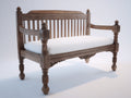 Banc de jardin - bois-tissu - 152x57x92 cm - marron-blanc - style classique sculpté avec accoudoirs