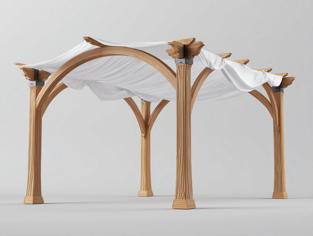 Pergolas et tonnelles - bois-toile - 420x320x270 cm - bois clair-blanc - style arqué