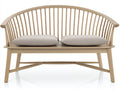 Banc de jardin - bois-tissu - 150x58x92 cm - chêne clair-beige - style contemporain incurvé avec accoudoirs