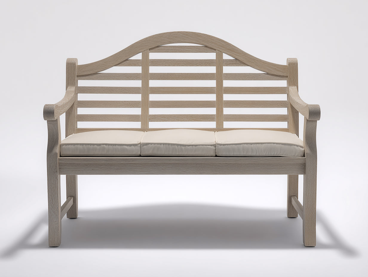 Banc de jardin - bois-tissu - 148x57x88 cm - bois grisé-crème - style classique avec accoudoirs