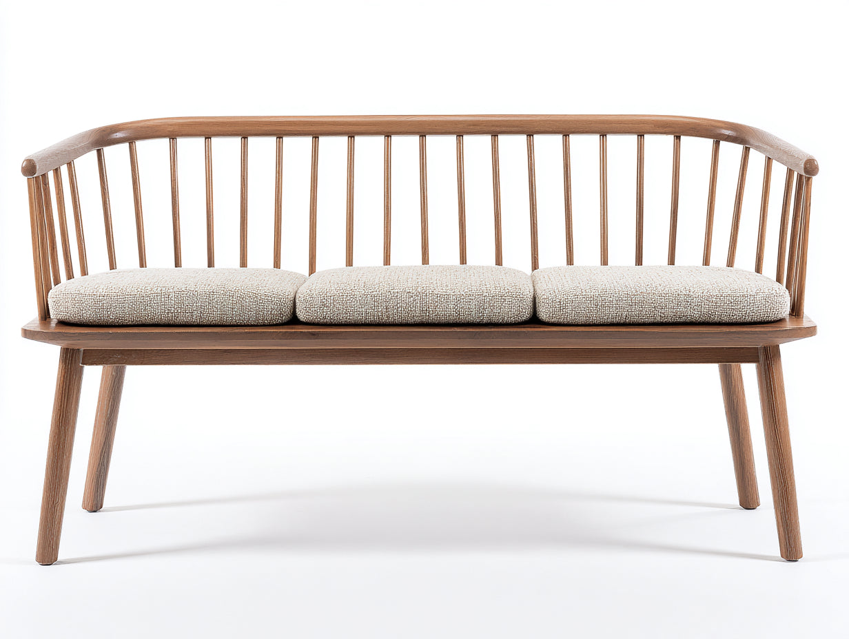 Banc de jardin - bois-tissu - 165x59x84 cm - marron-beige - style contemporain incurvé avec accoudoirs