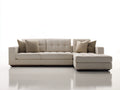 Canapé d'angle - tissu-bois - 236x164x82 cm - beige clair-marron foncé - style contemporain capitonné