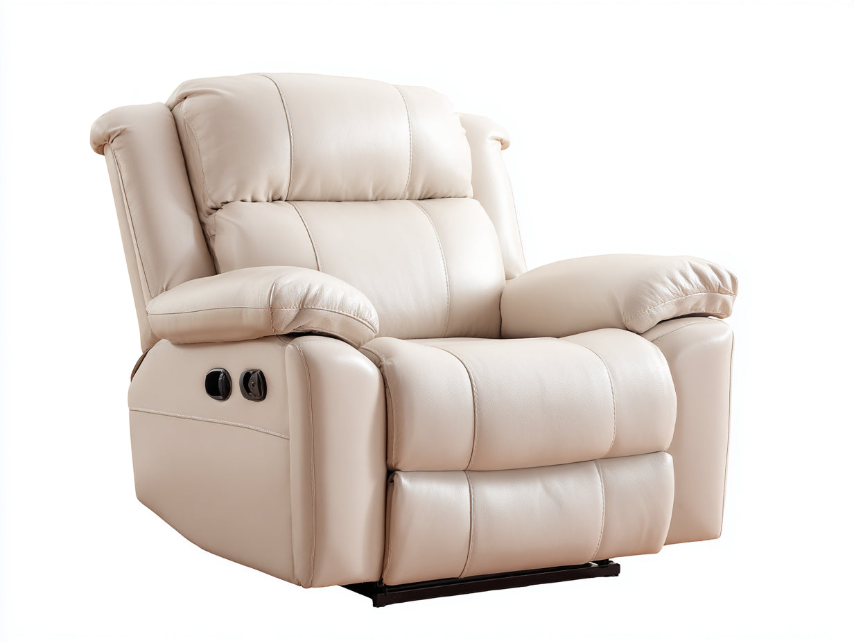Fauteuil relax - cuir synthétique - 98x94x105 cm - beige ivoire - style moderne
