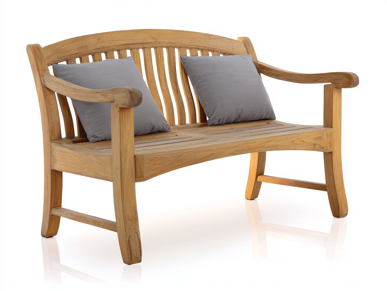 Banc de jardin - bois-tissu - 153x59x89 cm - marron clair-gris - style classique avec accoudoirs