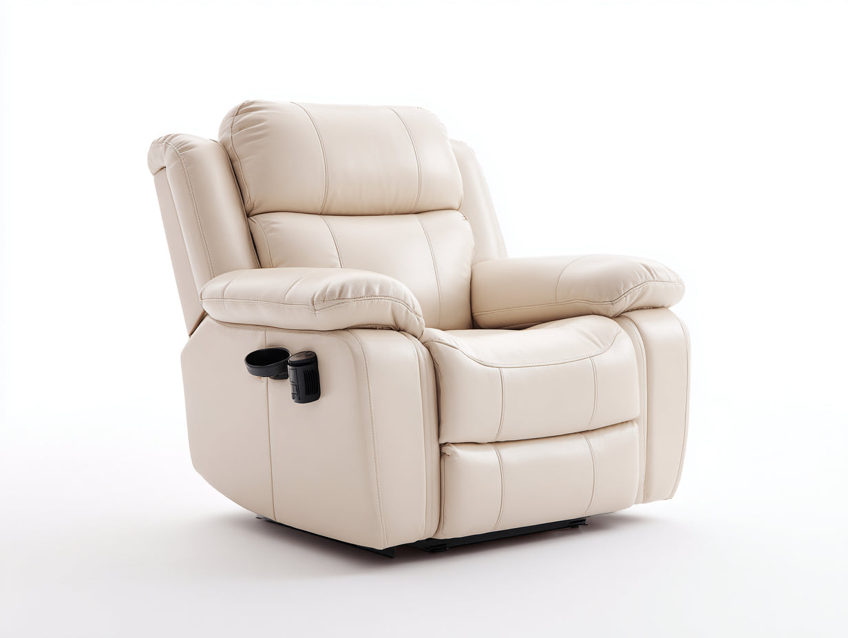 Fauteuil relax - cuir synthétique - 97x93x104 cm - beige crème - style contemporain