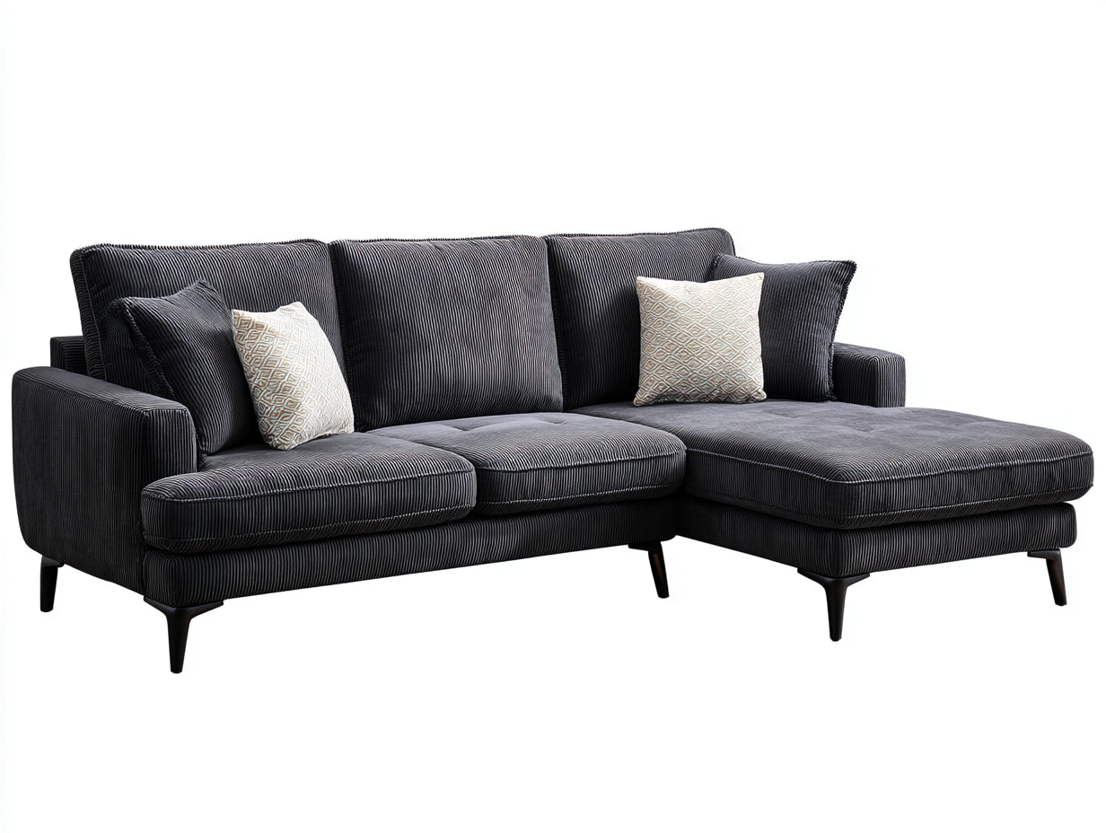 Canapé d'angle - velours côtelé-bois-métal - 242x162x82 cm - gris anthracite-noir - style contemporain urbain