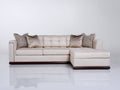 Canapé d'angle - tissu-bois-métal - 246x162x82 cm - beige clair-marron foncé - style contemporain élégant
