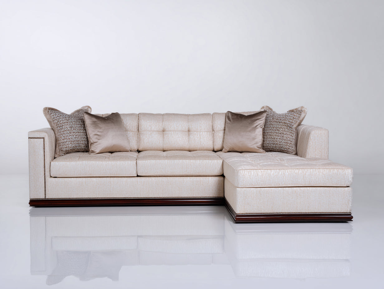 Canapé d'angle - tissu-bois-métal - 246x162x82 cm - beige clair-marron foncé - style contemporain élégant