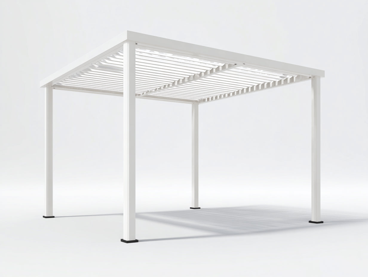 Pergolas et tonnelles - aluminium - 420x300x248 cm - blanc-noir - style minimaliste à toit à lames