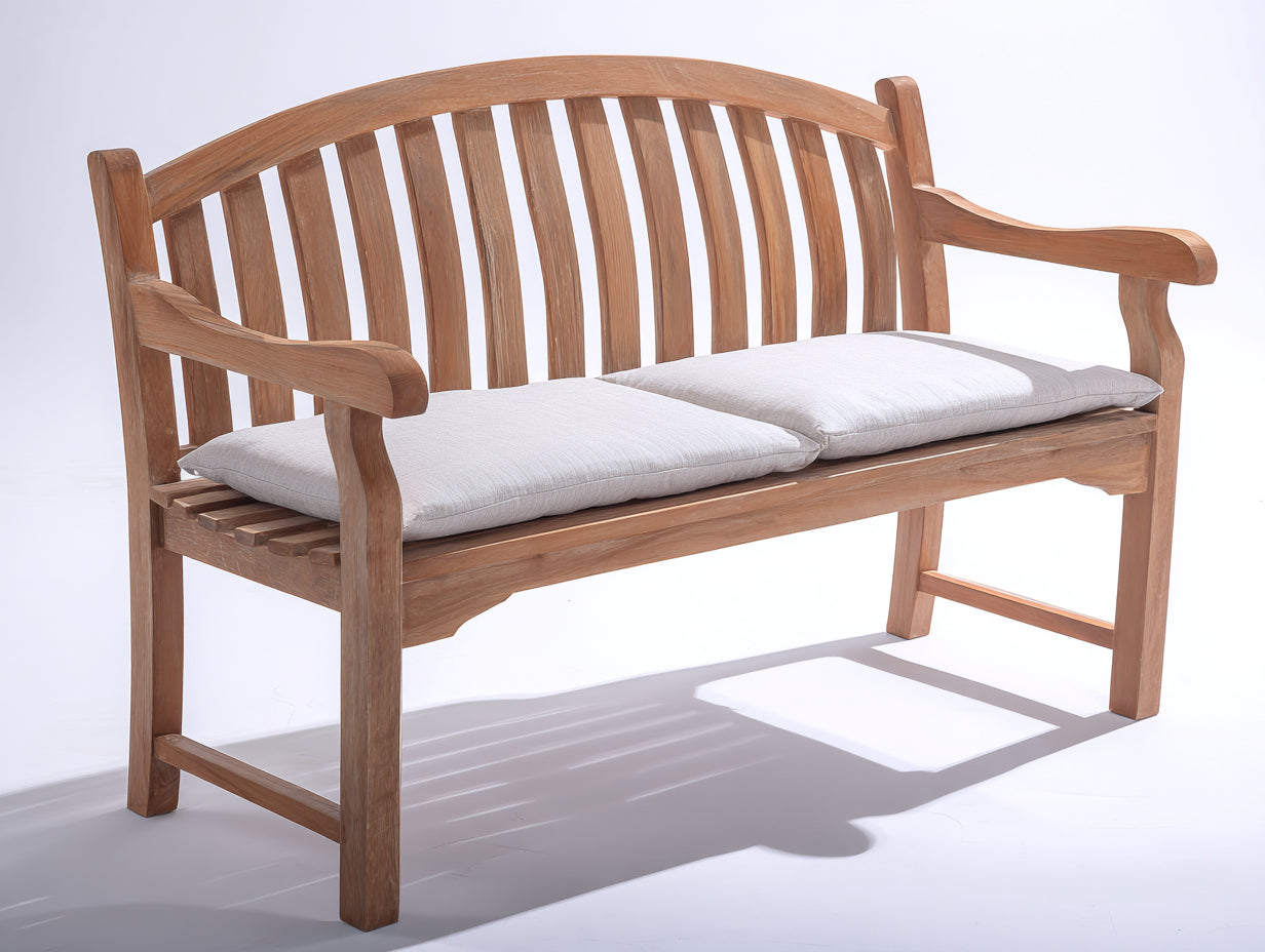 Banc de jardin - bois-tissu - 156x58x89 cm - marron clair-gris clair - style classique avec accoudoirs