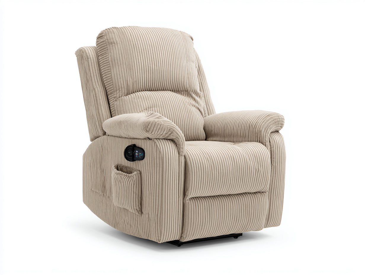 Fauteuil relax - velours côtelé - 96x92x107 cm - beige naturel - style contemporain